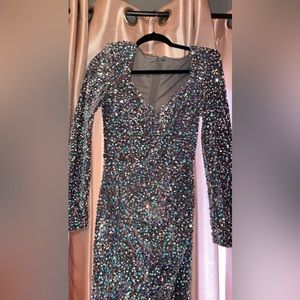 Sequin long sleeve dress with slit on leg